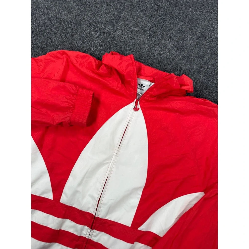 Adidas Originals Big Trefoil Windbreaker Jacket Mens M Red White Full Zip Hood